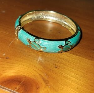 Turtle Motif Gold and Teal Bracelet
